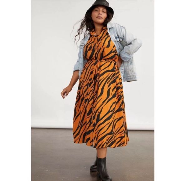 Anthropologie Orange and Black Zebra Print Dress - Picture 2 of 14